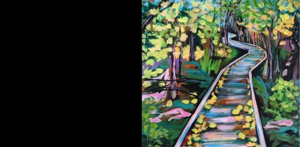 'Through the Trail' painting is a bright rendition of a local trail in Halton Hills